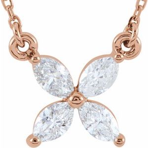 Ladies Natural Diamond Floral Necklace (I1, Ghi) — 14K Rose Gold
