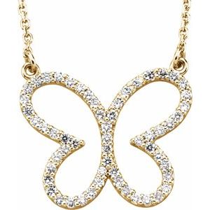 Ladies Natural Diamond Butterfly Necklace (I1, G-H) — 14K Yellow Gold