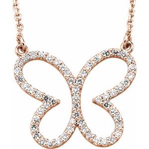 Ladies Natural Diamond Butterfly Necklace (I1, G-H) — 14K Rose Gold