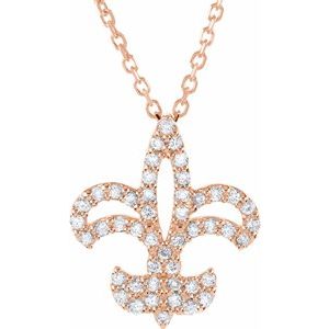 Ladies Natural Diamond Fleur De Lis Necklace (I1, G-H) — 14K Rose Gold
