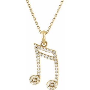 Ladies Natural Diamond Double Sixteenth Note Necklace (I1, G-H) — 14K Yellow Gold