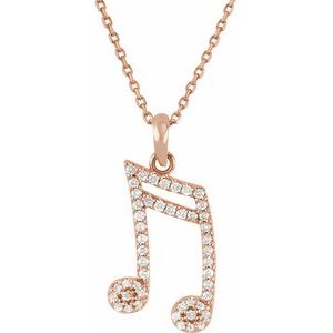 Ladies Natural Diamond Double Sixteenth Note Necklace (I1, G-H) — 14K Rose Gold