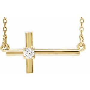 Ladies Natural Diamond Sideways Cross Necklace (I1, G-H) — 14K Yellow Gold