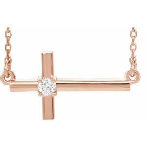 Ladies Natural Diamond Sideways Cross Necklace (I1, G-H) — 14K Rose Gold