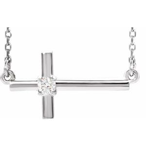 Ladies Natural Diamond Sideways Cross Necklace (I1, G-H) — Sterling Silver