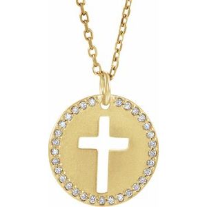 Ladies Natural Diamond Pierced Cross Necklace (I1, G-H) — 14K Yellow Gold