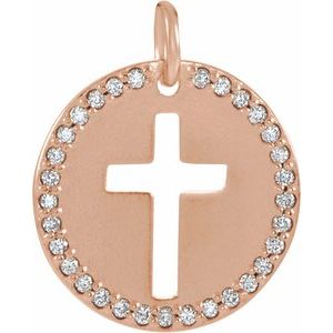 Ladies Natural Diamond Pierced Cross Pendant (I1, G-H) — 14K Rose Gold