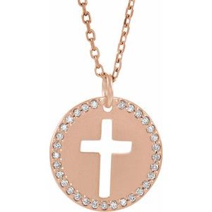 Ladies Natural Diamond Pierced Cross Necklace (I1, G-H) — 14K Rose Gold