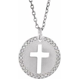 Ladies Natural Diamond Pierced Cross Necklace (I1, G-H) — Sterling Silver
