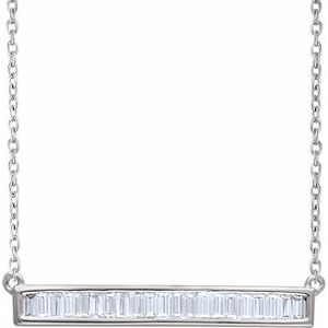 Ladies Natural Diamond Baguette Bar Necklace (I1, H+) — 14K White Gold