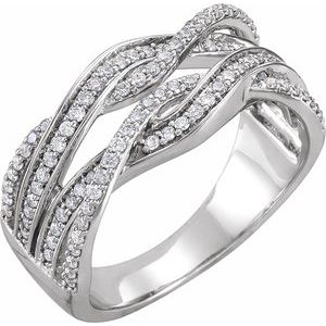 Ladies Natural Diamond Criss-Cross Ring (I1, H+) — 14K White Gold