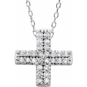 Ladies Natural Diamond Cross Necklace (I1, G-H) — Sterling Silver