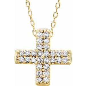 Ladies Natural Diamond Cross Necklace (I1, G-H) — 14K Yellow Gold
