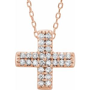Ladies Natural Diamond Cross Necklace (I1, G-H) — 14K Rose Gold
