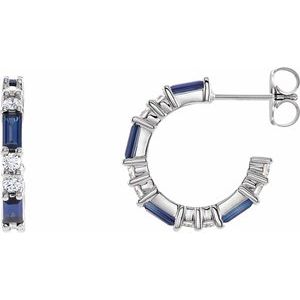 Ladies Natural Blue Sapphire Natural Diamond 17.2 mm Hoop Earrings (SI2-SI3, G-H) — Platinum