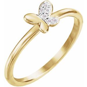 Ladies Natural Diamond Butterfly Youth Ring (I1, H+) — 14K Yellow Gold