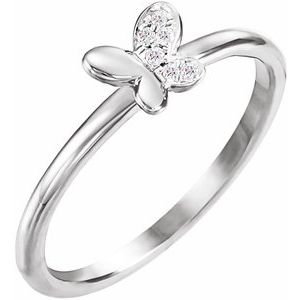 Ladies Natural Diamond Butterfly Youth Ring (I1, H+) — Sterling Silver