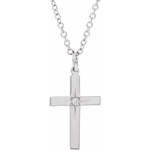 Ladies Natural Diamond Youth Cross Necklace (I1, G-H) — 14K White Gold