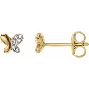 Ladies Natural Diamond Butterfly Earrings — 14K Yellow Gold