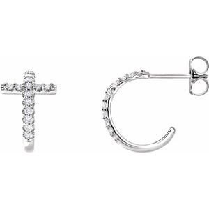 Ladies Natural Diamond Cross 12.15 mm Hoop Earrings (SI2-SI3, G-H) — Platinum