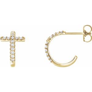 Ladies Natural Diamond Cross 12.15 mm Hoop Earrings (I1, G-H) — 14K Yellow Gold