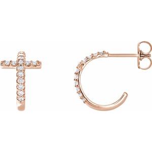 Ladies Natural Diamond Cross 12.15 mm Hoop Earrings (I1, G-H) — 14K Rose Gold