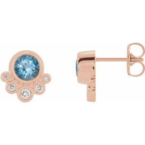 Ladies Natural Aquamarine Natural Diamond Earrings — 14K Rose Gold