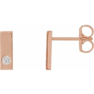 Ladies Natural Diamond Bar Earrings — 14K Rose Gold