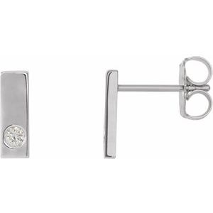 Ladies Natural Diamond Bar Earring — Sterling Silver