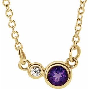 Ladies Natural Amethyst Natural Diamond Necklace (I1, G-H) — 14K Yellow Gold