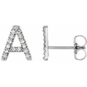 Ladies Natural Diamond Initial A Earring (I1, G-H) — 14K White Gold