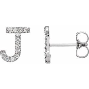 Ladies Natural Diamond Initial J Earring (I1, G-H) — Sterling Silver