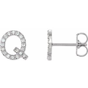 Ladies Natural Diamond Initial Q Earrings (I1, G-H) — Sterling Silver