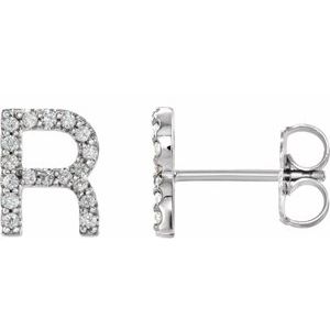 Ladies Natural Diamond Initial R Earrings (I1, G-H) — Sterling Silver