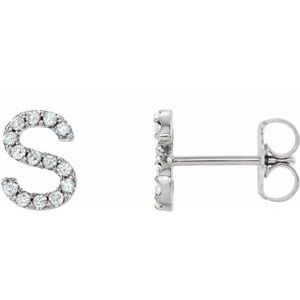 Ladies Natural Diamond Initial S Earrings (I1, G-H) — Sterling Silver
