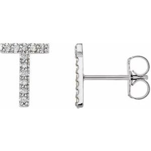 Ladies Natural Diamond Initial T Earrings (Si2-Si3, G-H) — Platinum