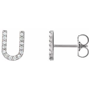Ladies Natural Diamond Initial U Earring (I1, G-H) — 14K White Gold