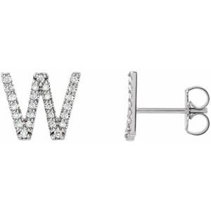 Ladies Natural Diamond Initial W Earring (I1, G-H) — 14K White Gold