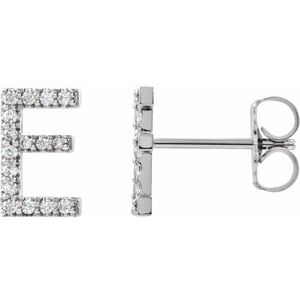 Ladies Natural Diamond Initial E Earrings (I1, G-H) — Sterling Silver