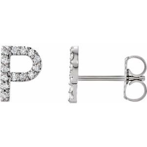 Ladies Natural Diamond Initial P Earring (I1, G-H) — 14K White Gold