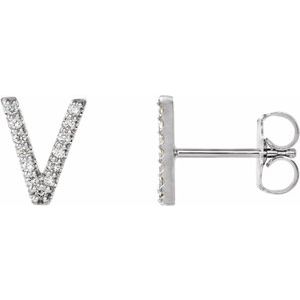 Ladies Natural Diamond Initial V Earring (Si2-Si3, G-H) — Platinum