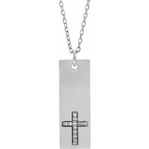 Ladies Natural Diamond Bar Cross Necklace (I1, G-H) — Sterling Silver