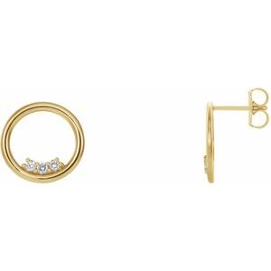 Ladies Natural Diamond Circle Earrings — 14K Yellow Gold