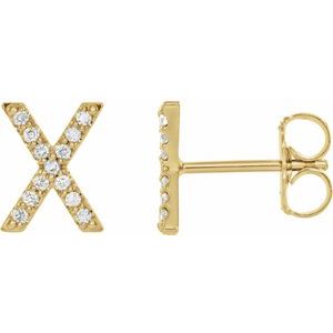 Ladies Natural Diamond Initial X Earrings (I1, G-H) — 14K Yellow Gold
