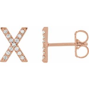 Ladies Natural Diamond Initial X Earrings (I1, G-H) — 14K Rose Gold