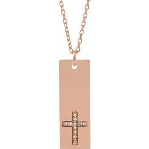 Ladies Natural Diamond Bar Cross Necklace (I1, G-H) — 14K Rose Gold