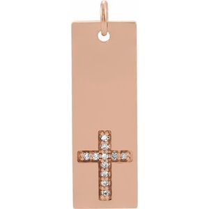 Ladies Natural Diamond Bar Cross Pendant (I1, G-H) — 14K Rose Gold