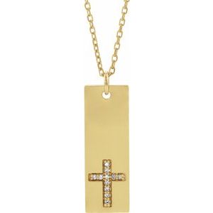 Ladies Natural Diamond Bar Cross Necklace (I1, G-H) — 14K Yellow Gold