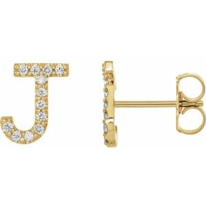 Ladies Natural Diamond Initial J Earrings (I1, G-H) — 14K Yellow Gold