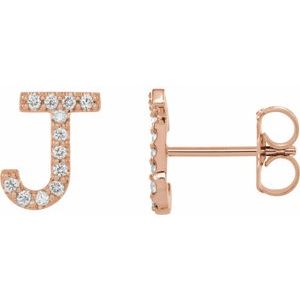 Ladies Natural Diamond Initial J Earrings (I1, G-H) — 14K Rose Gold
